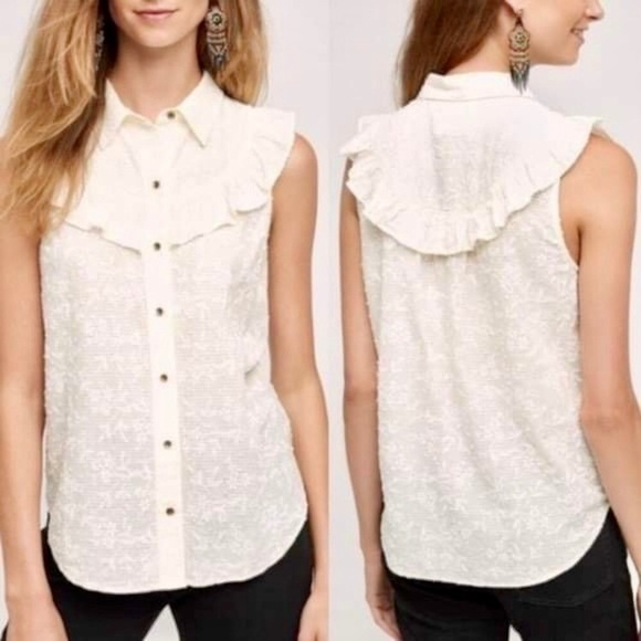 Anthro Ruffle Floral Sleeveless button down - Picture 7 of 8